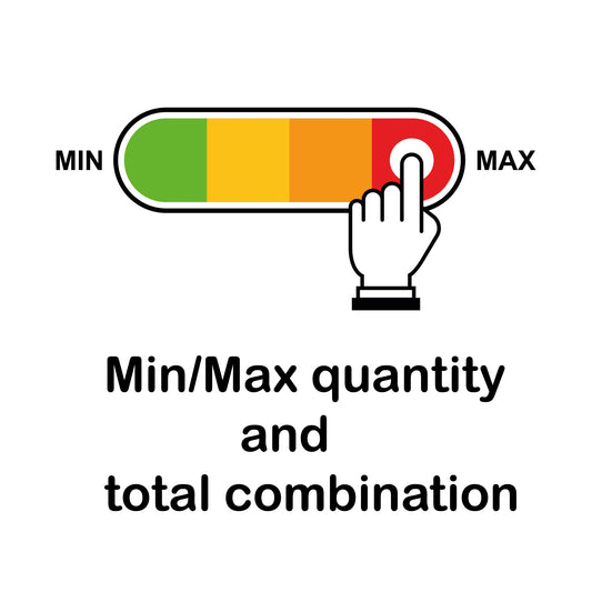 Quantité min/max par variante et total (combinaison de variantes)